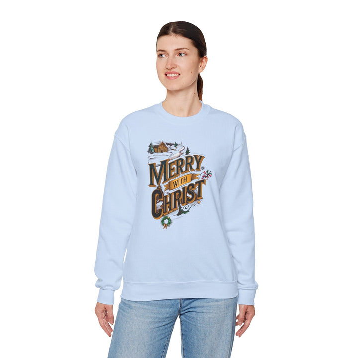 Womens Graphic Sweatshirt - Merry with Christ - Holiday Inspiration - Sweatshirt