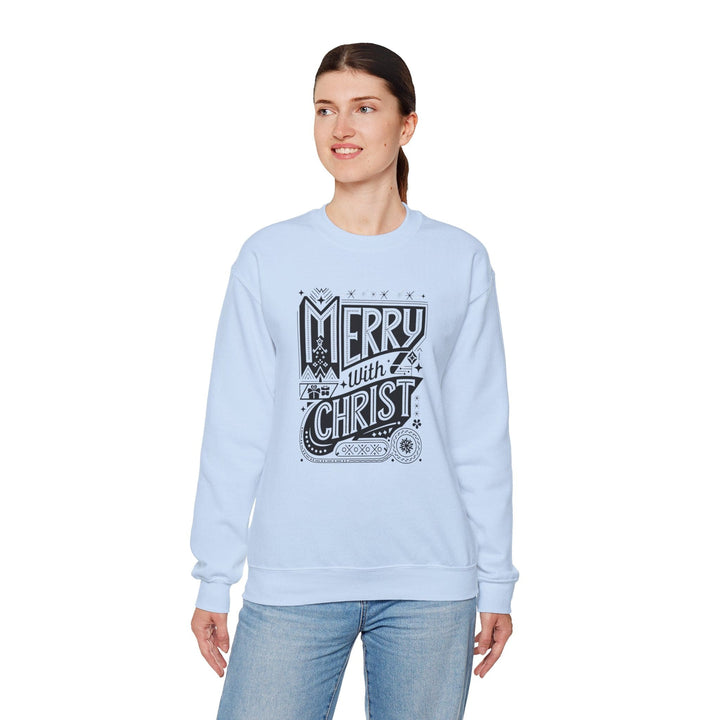 Womens Graphic Sweatshirt - Merry with Christ - Holiday Inspiration - Sweatshirt