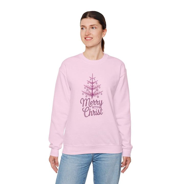 Womens Graphic Sweatshirt - Merry with Christ - Holiday Inspiration - Sweatshirt