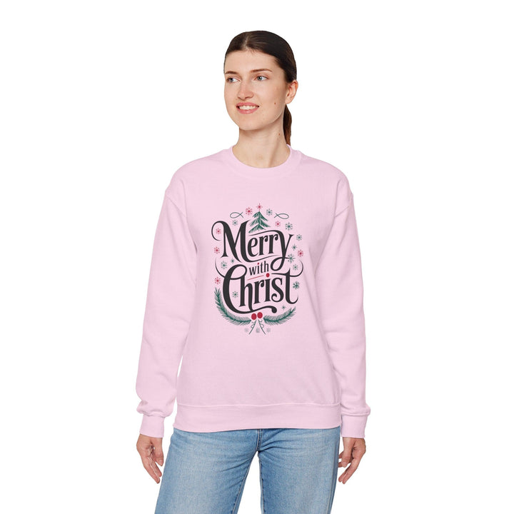 Womens Graphic Sweatshirt - Merry with Christ - Holiday Inspiration - Sweatshirt
