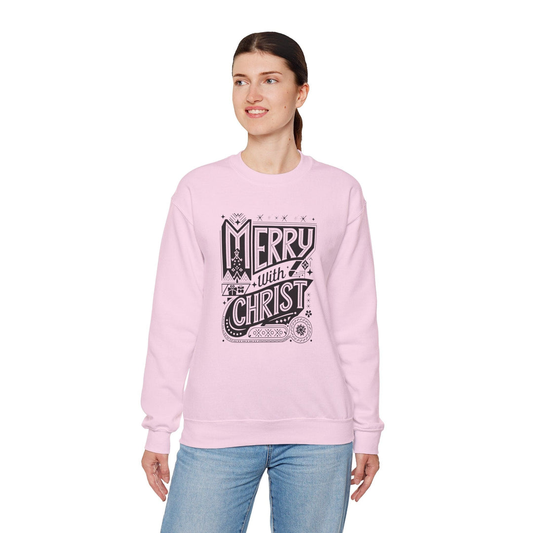 Womens Graphic Sweatshirt - Merry with Christ - Holiday Inspiration - Sweatshirt