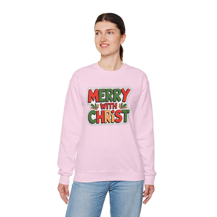 Womens Graphic Sweatshirt - Merry with Christ - Holiday Inspiration - Sweatshirt