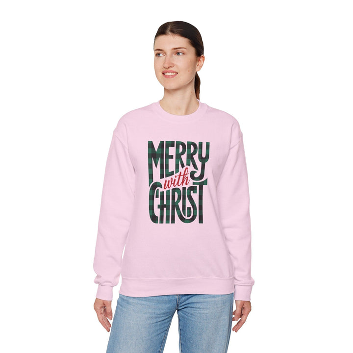 Womens Graphic Sweatshirt - Merry with Christ - Holiday Inspiration - Sweatshirt