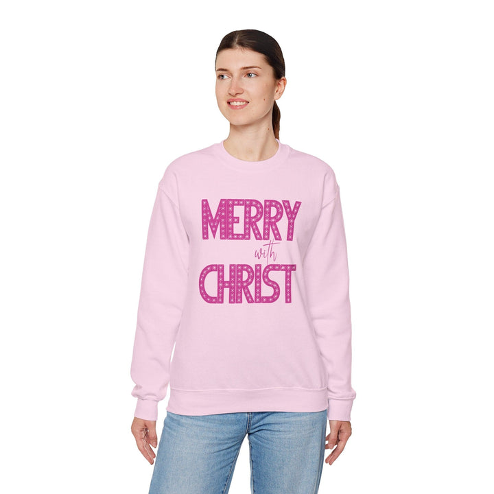 Womens Graphic Sweatshirt - Merry with Christ - Holiday Inspiration - Sweatshirt