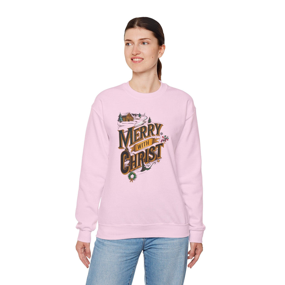 Womens Graphic Sweatshirt - Merry with Christ - Holiday Inspiration - Sweatshirt