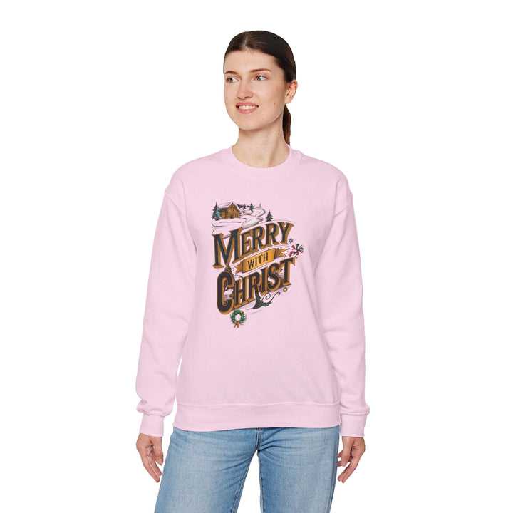 Womens Graphic Sweatshirt - Merry with Christ - Holiday Inspiration - Sweatshirt