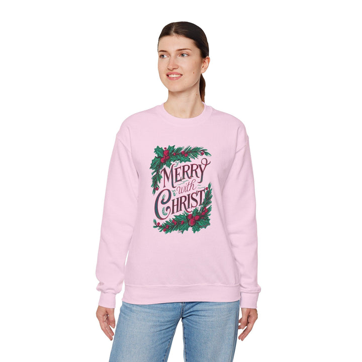 Womens Graphic Sweatshirt - Merry with Christ - Holiday Inspiration - Sweatshirt