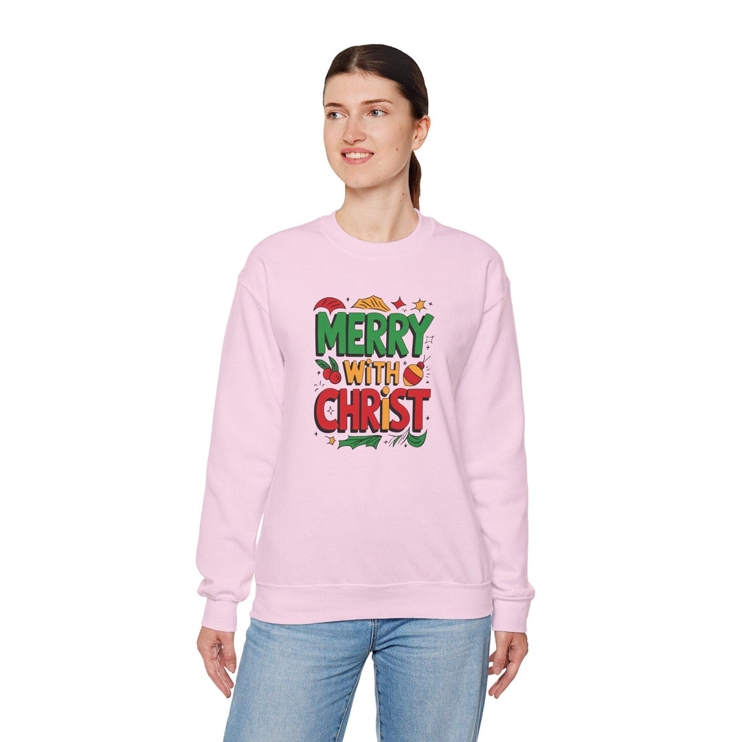 Womens Graphic Sweatshirt - Merry with Christ - Holiday Inspiration - Sweatshirt