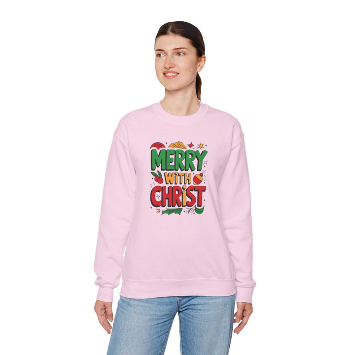 Womens Graphic Sweatshirt - Merry with Christ - Holiday Inspiration - Sweatshirt