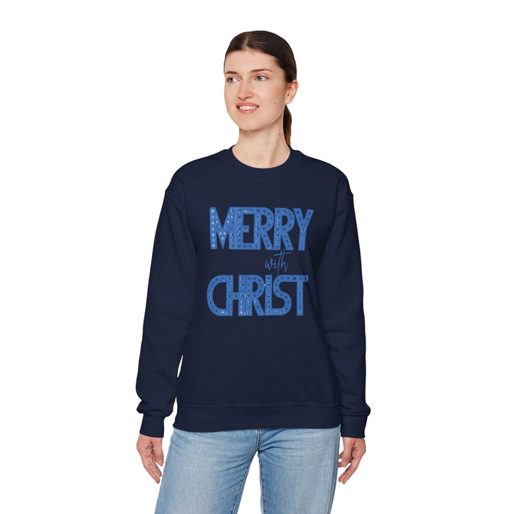 Womens Graphic Sweatshirt - Merry with Christ - Holiday Inspiration - Sweatshirt
