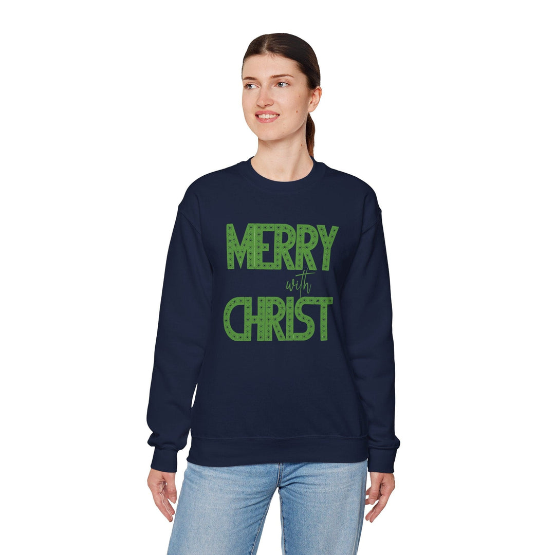 Womens Graphic Sweatshirt - Merry with Christ - Holiday Inspiration - Sweatshirt