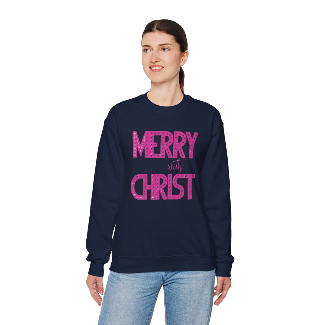 Womens Graphic Sweatshirt - Merry with Christ - Holiday Inspiration - Sweatshirt