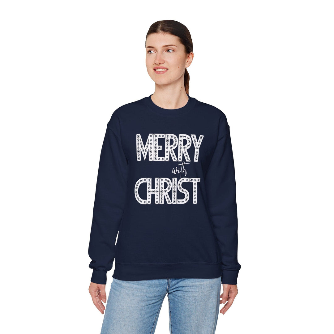 Womens Graphic Sweatshirt - Merry with Christ - Holiday Inspiration - Sweatshirt