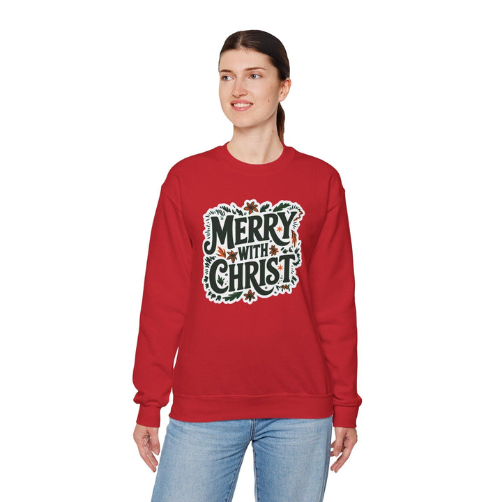 Womens Graphic Sweatshirt - Merry with Christ - Holiday Inspiration - Sweatshirt