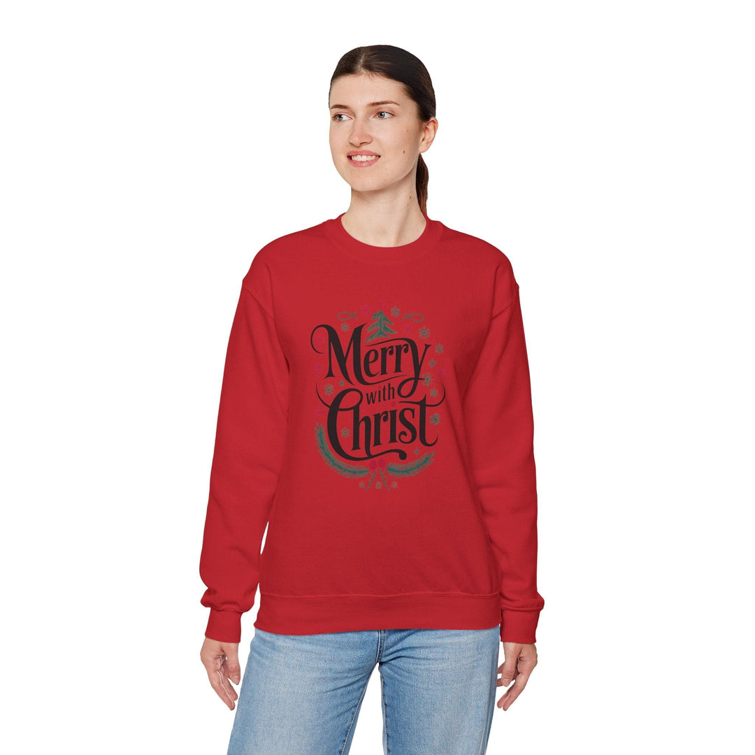 Womens Graphic Sweatshirt - Merry with Christ - Holiday Inspiration - Sweatshirt