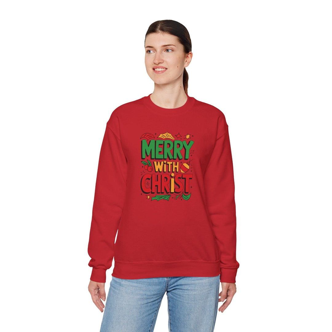 Womens Graphic Sweatshirt - Merry with Christ - Holiday Inspiration - Sweatshirt