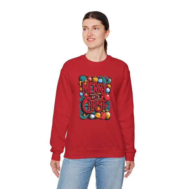 Womens Graphic Sweatshirt - Merry with Christ - Holiday Inspiration - Sweatshirt