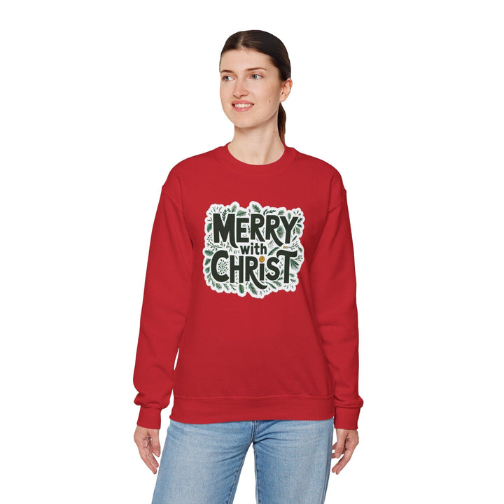 Womens Graphic Sweatshirt - Merry with Christ - Holiday Inspiration - Sweatshirt