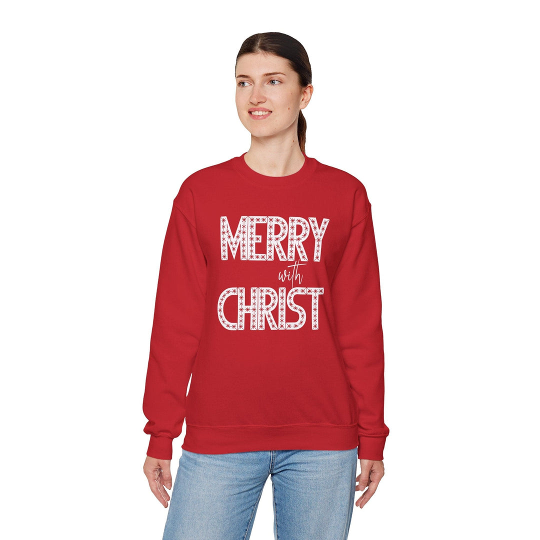 Womens Graphic Sweatshirt - Merry with Christ - Holiday Inspiration - Sweatshirt
