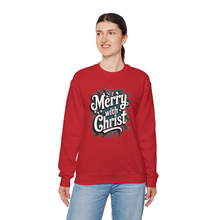 Womens Graphic Sweatshirt - Merry with Christ - Holiday Inspiration - Sweatshirt