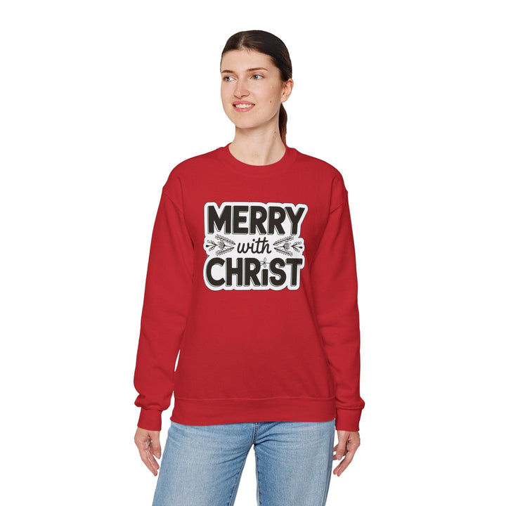 Womens Graphic Sweatshirt - Merry with Christ - Holiday Inspiration - Sweatshirt