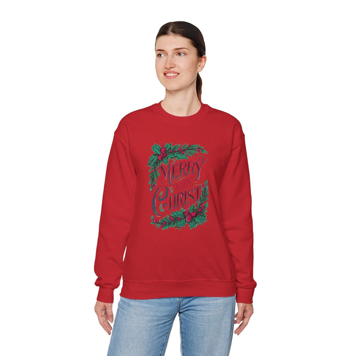 Womens Graphic Sweatshirt - Merry with Christ - Holiday Inspiration - Sweatshirt