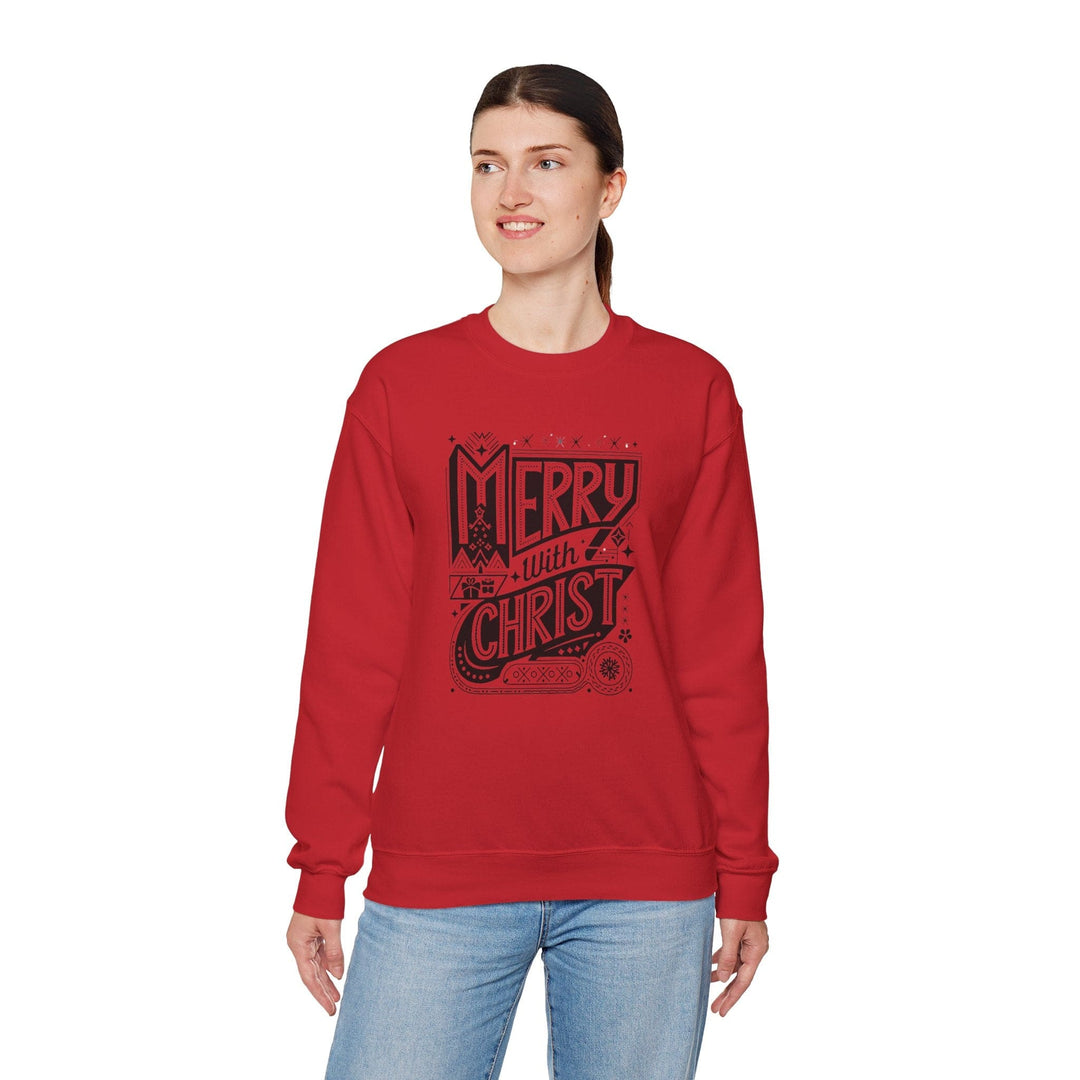 Womens Graphic Sweatshirt - Merry with Christ - Holiday Inspiration - Sweatshirt