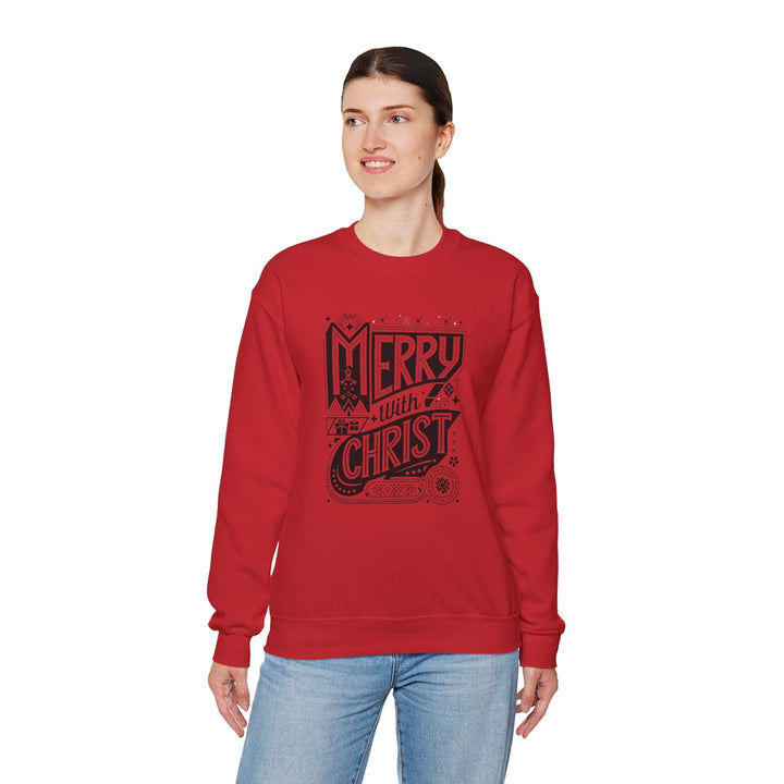 Womens Graphic Sweatshirt - Merry with Christ - Holiday Inspiration - Sweatshirt
