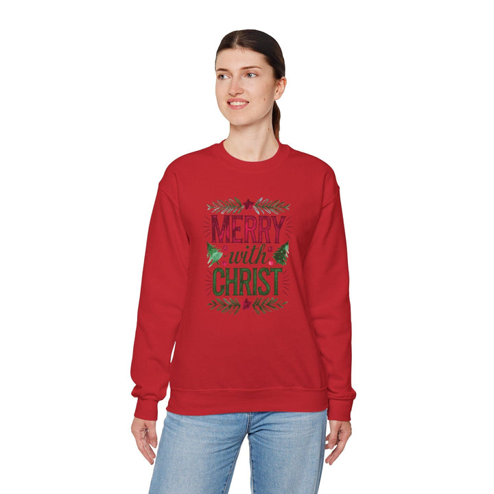 Womens Graphic Sweatshirt - Merry with Christ - Holiday Inspiration - Sweatshirt