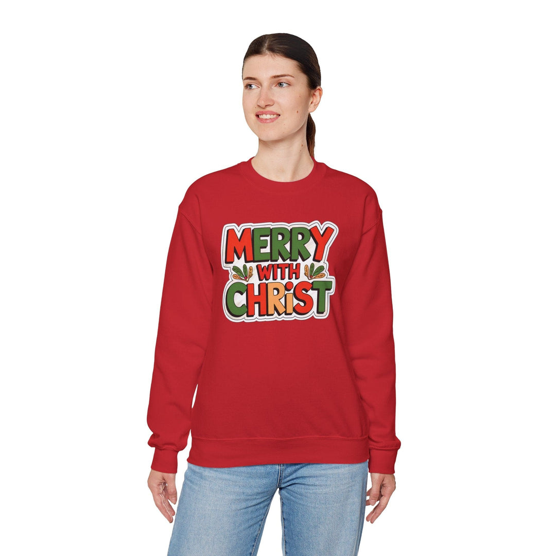 Womens Graphic Sweatshirt - Merry with Christ - Holiday Inspiration - Sweatshirt