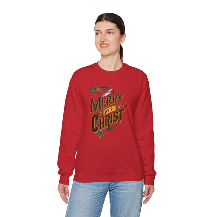 Womens Graphic Sweatshirt - Merry with Christ - Holiday Inspiration - Sweatshirt