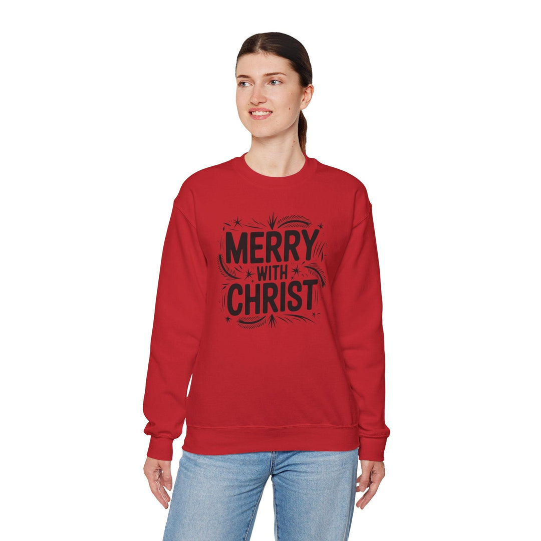 Womens Graphic Sweatshirt - Merry with Christ - Holiday Inspiration - Sweatshirt