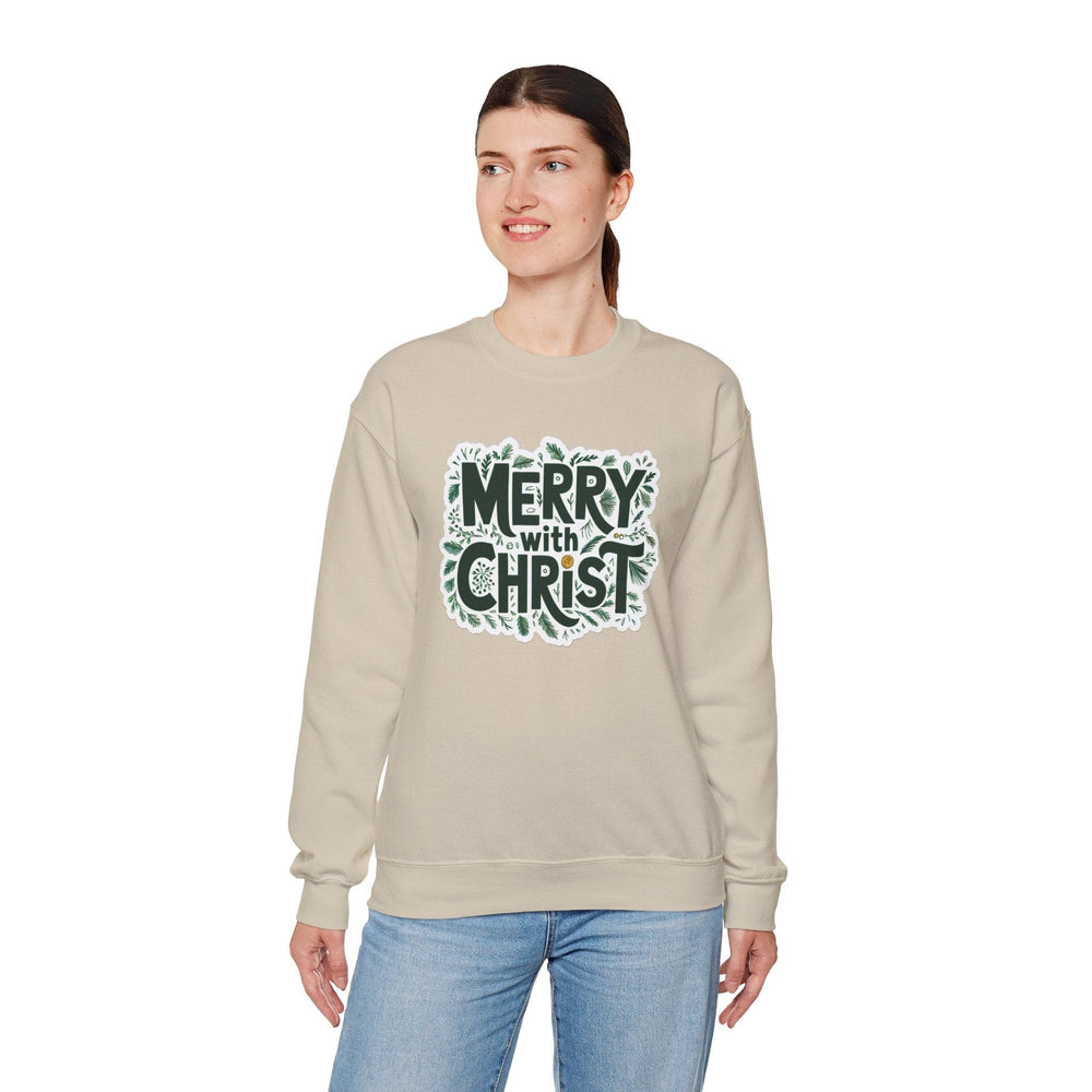 Womens Graphic Sweatshirt - Merry with Christ - Holiday Inspiration - Sweatshirt