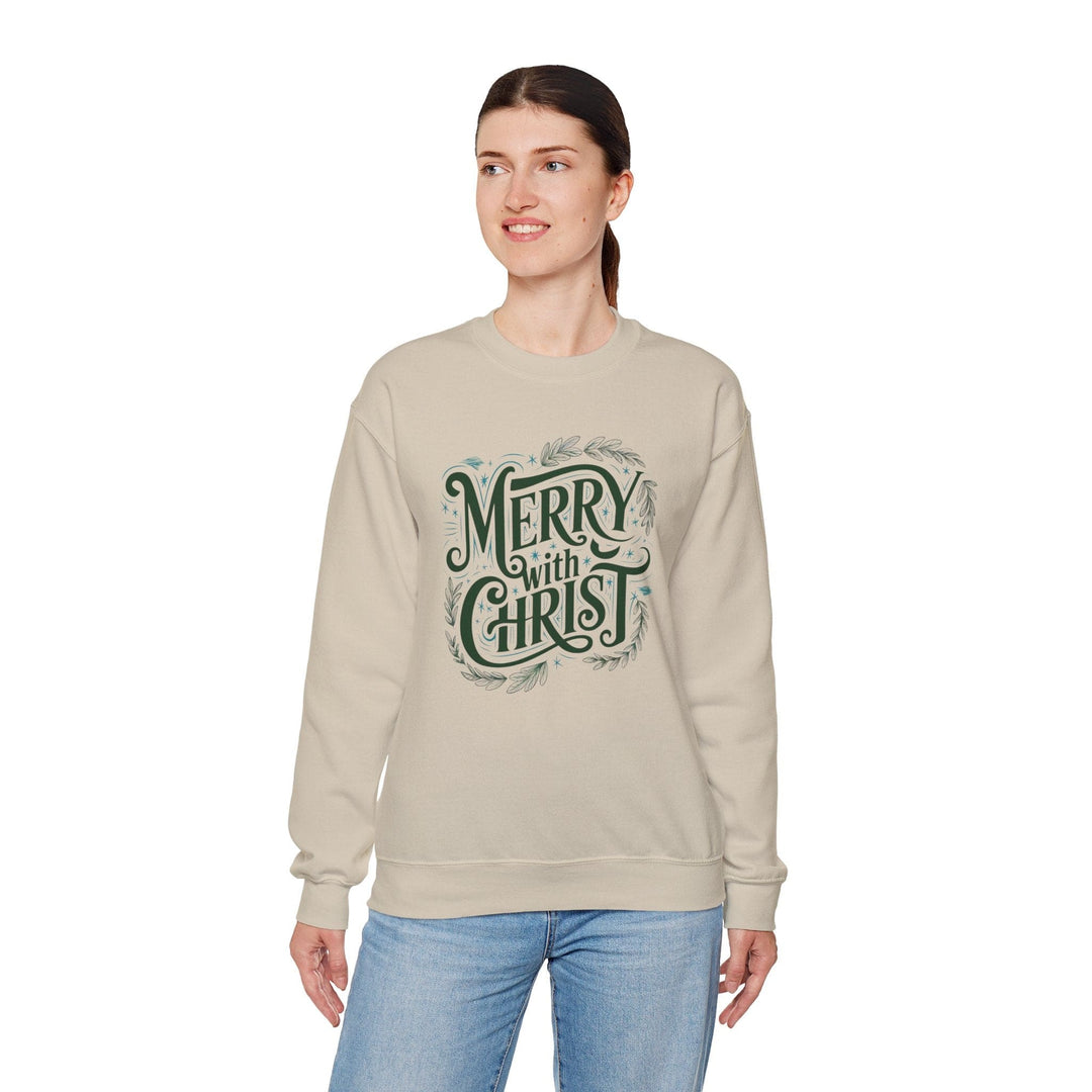 Womens Graphic Sweatshirt - Merry with Christ - Holiday Inspiration - Sweatshirt