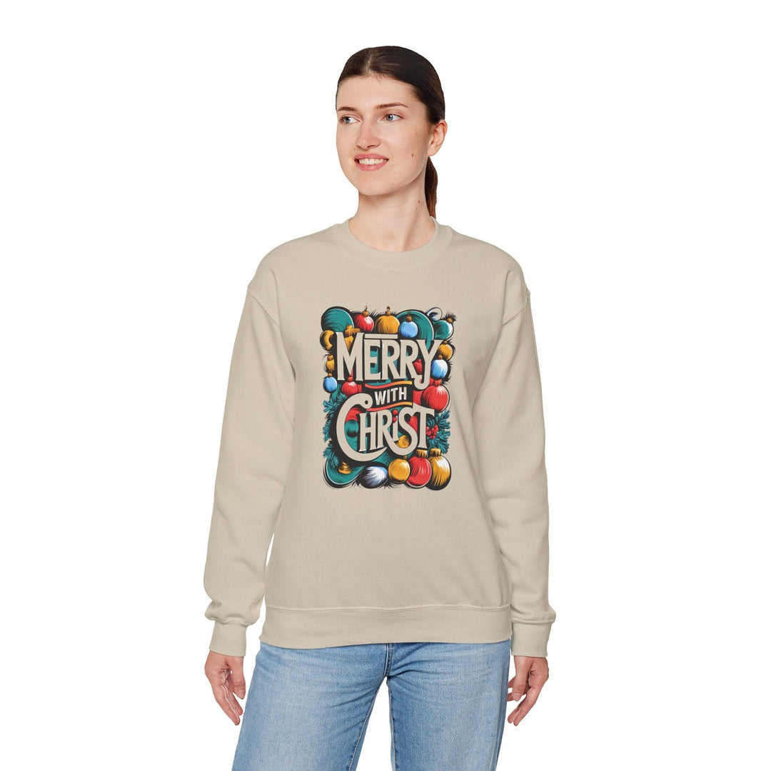 Womens Graphic Sweatshirt - Merry with Christ - Holiday Inspiration - Sweatshirt