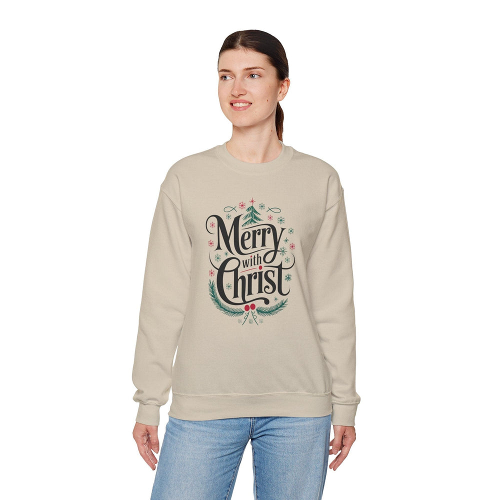 Womens Graphic Sweatshirt - Merry with Christ - Holiday Inspiration - Sweatshirt