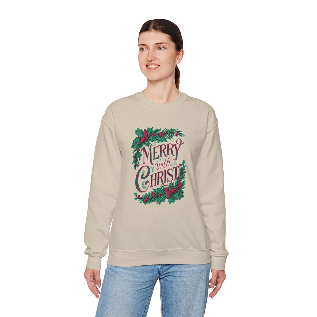 Womens Graphic Sweatshirt - Merry with Christ - Holiday Inspiration - Sweatshirt