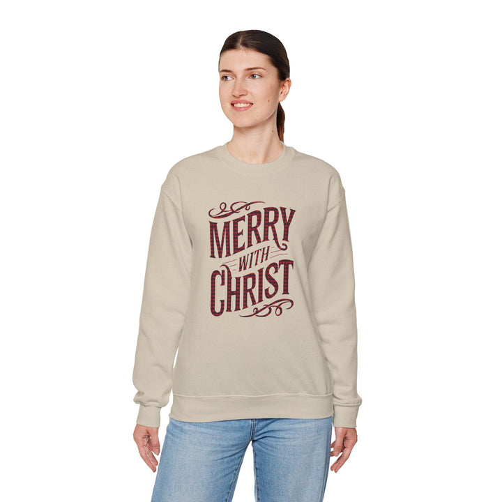 Womens Graphic Sweatshirt - Merry with Christ - Holiday Inspiration - Sweatshirt