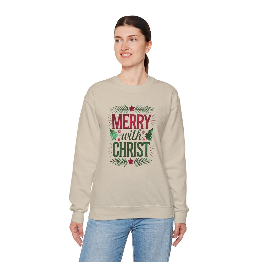 Womens Graphic Sweatshirt - Merry with Christ - Holiday Inspiration - Sweatshirt