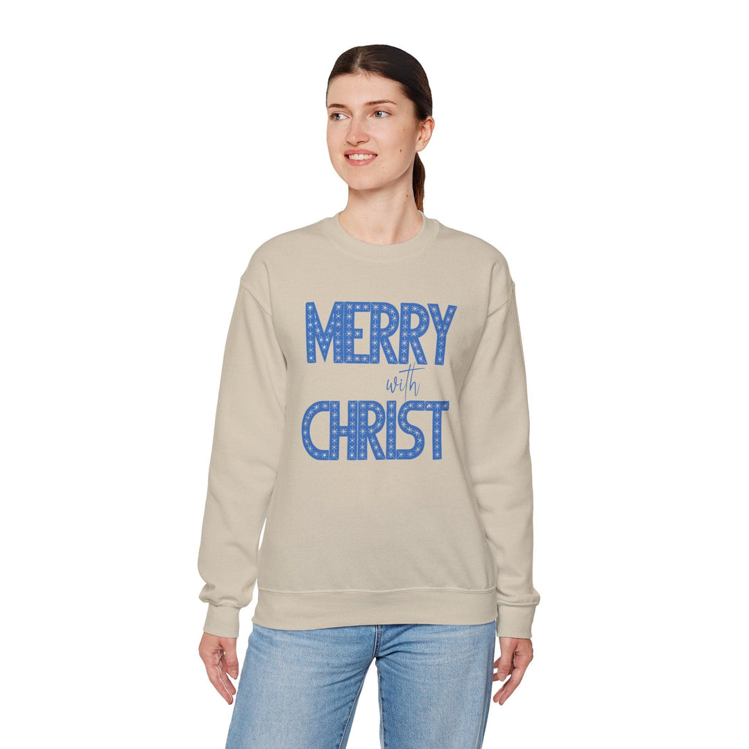 Womens Graphic Sweatshirt - Merry with Christ - Holiday Inspiration - Sweatshirt