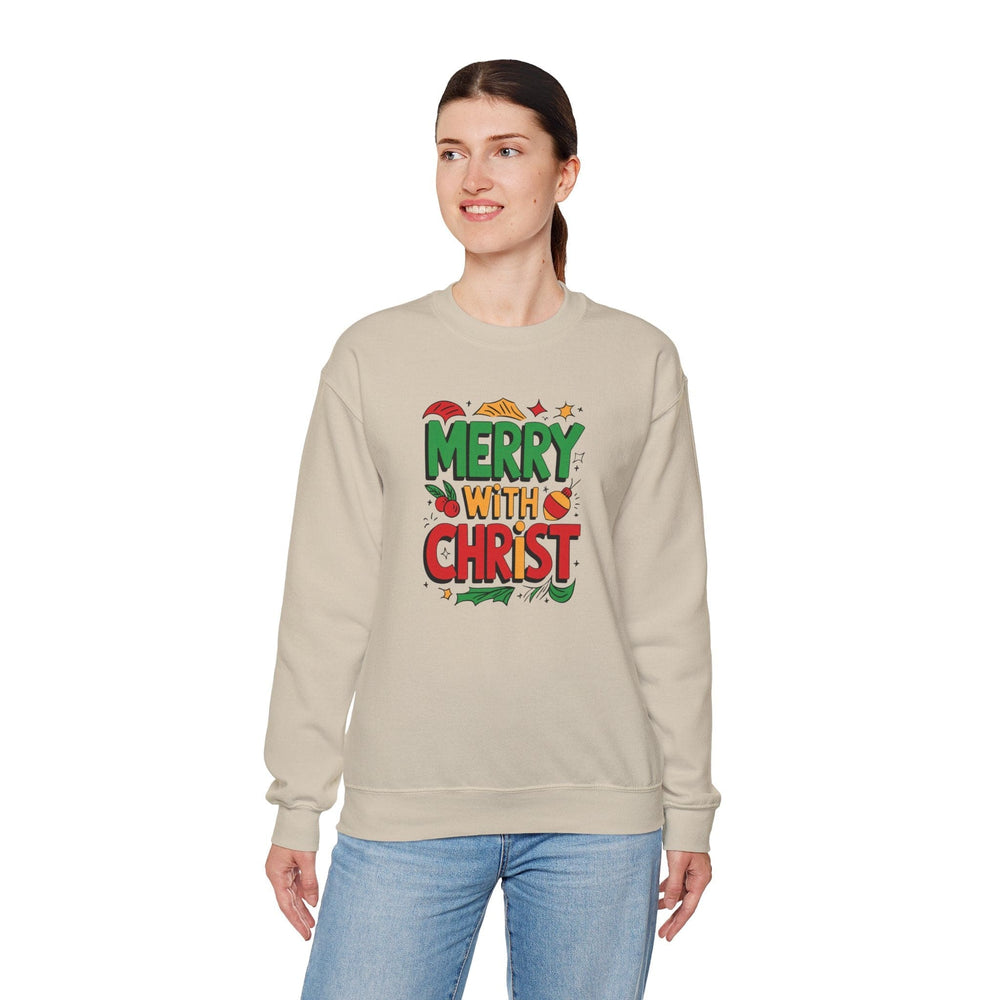 Womens Graphic Sweatshirt - Merry with Christ - Holiday Inspiration - Sweatshirt