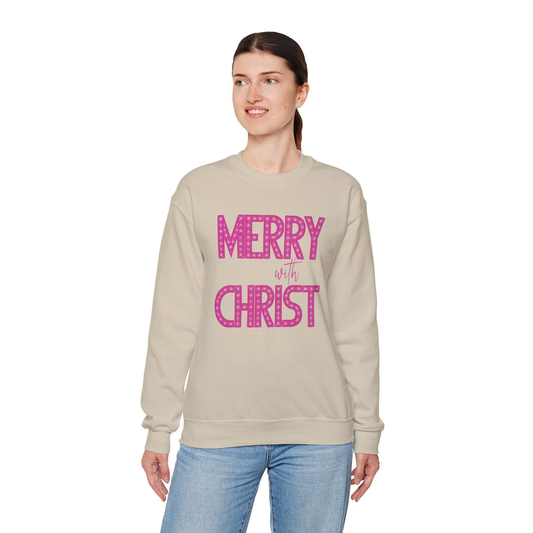 Womens Graphic Sweatshirt - Merry with Christ - Holiday Inspiration - Sweatshirt