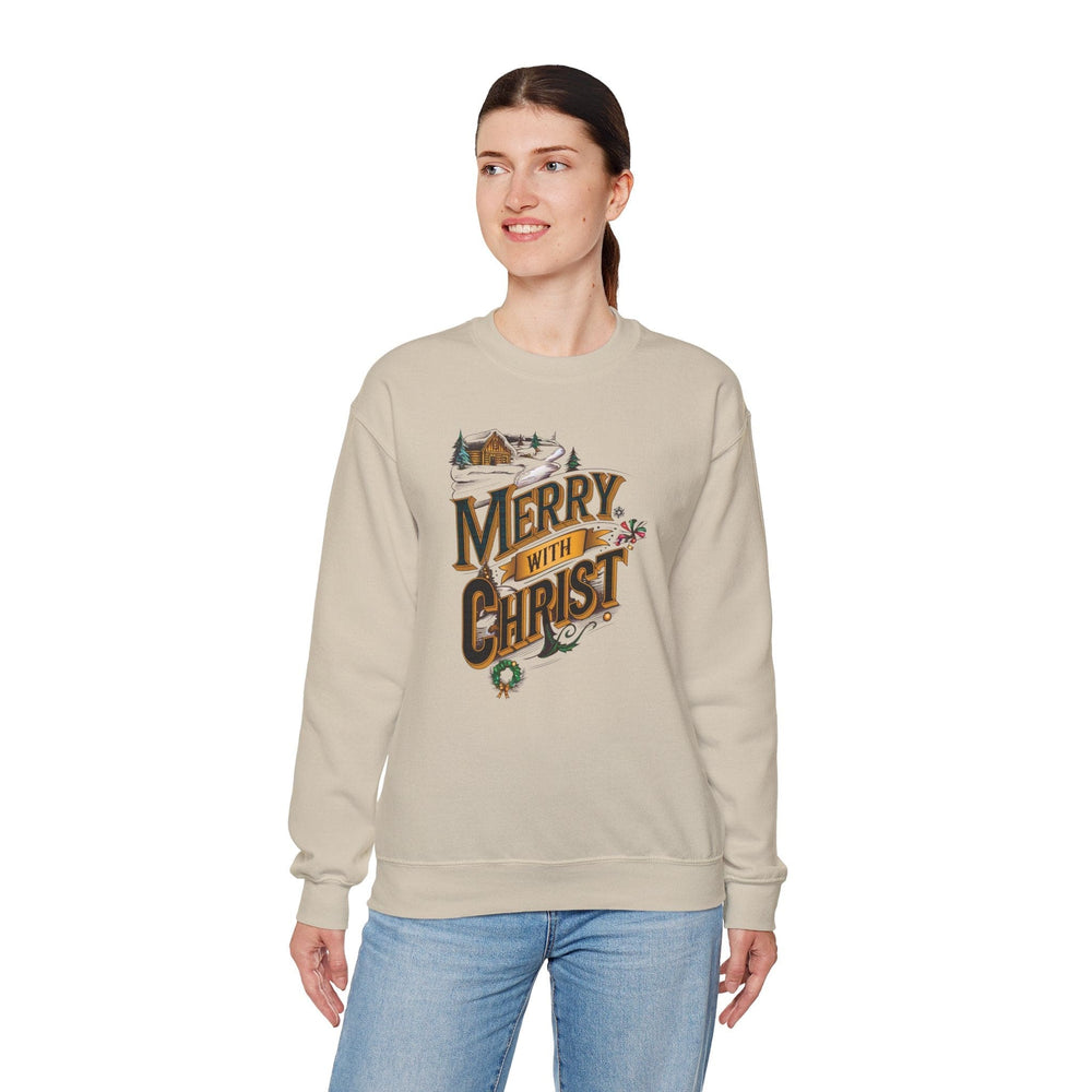 Womens Graphic Sweatshirt - Merry with Christ - Holiday Inspiration - Sweatshirt