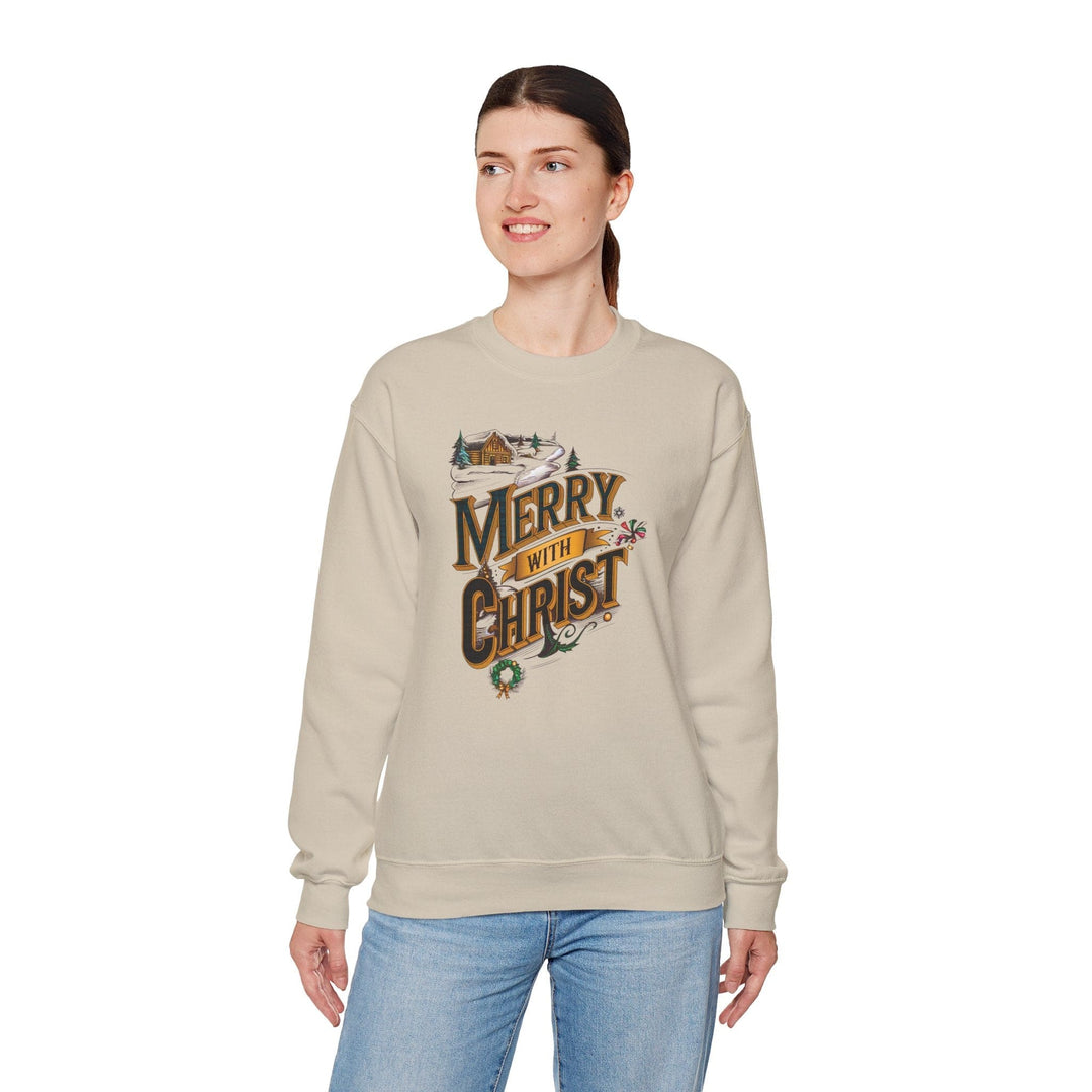 Womens Graphic Sweatshirt - Merry with Christ - Holiday Inspiration - Sweatshirt