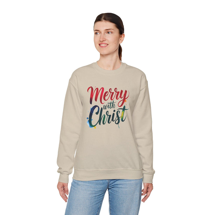 Womens Graphic Sweatshirt - Merry with Christ - Holiday Inspiration - Sweatshirt