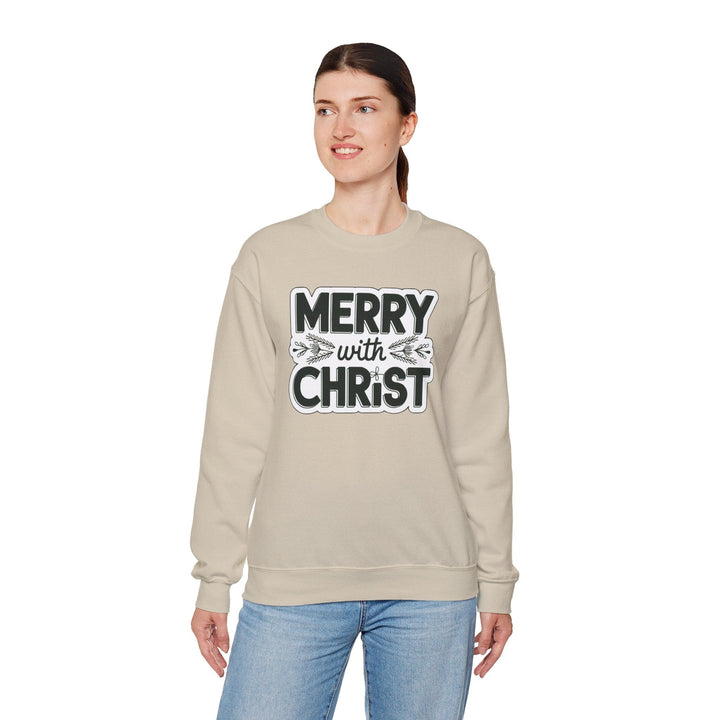 Womens Graphic Sweatshirt - Merry with Christ - Holiday Inspiration - Sweatshirt