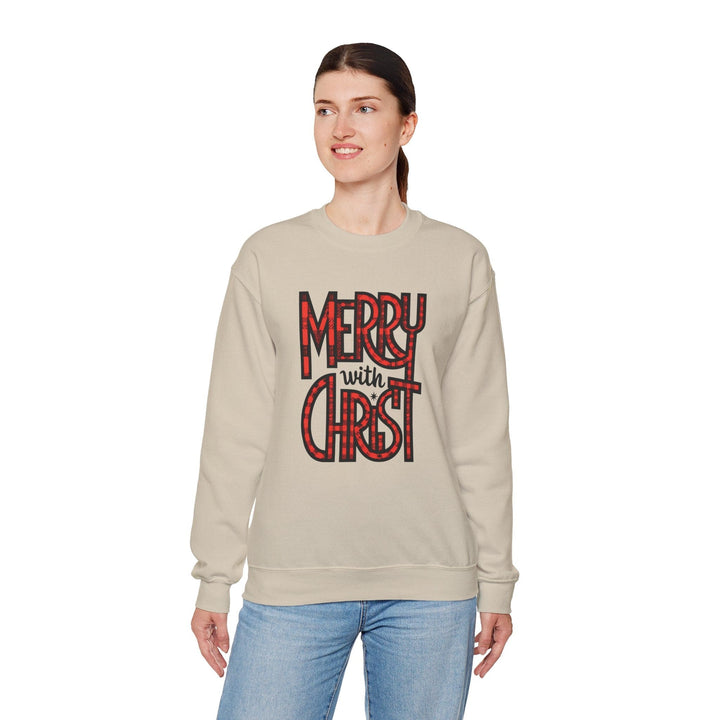 Womens Graphic Sweatshirt - Merry with Christ - Holiday Inspiration - Sweatshirt