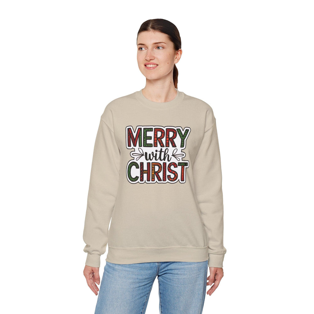 Womens Graphic Sweatshirt - Merry with Christ - Holiday Inspiration - Sweatshirt
