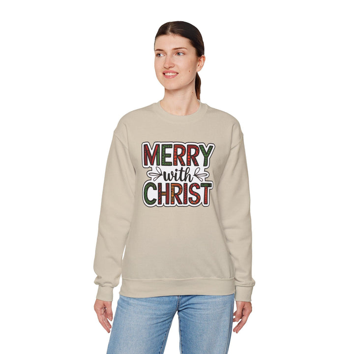 Womens Graphic Sweatshirt - Merry with Christ - Holiday Inspiration - Sweatshirt