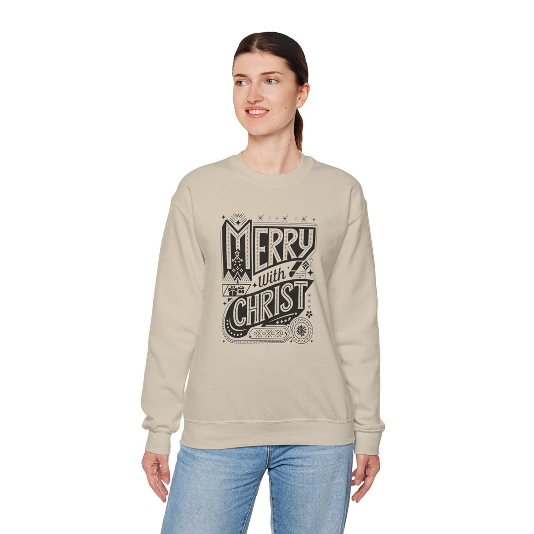 Womens Graphic Sweatshirt - Merry with Christ - Holiday Inspiration - Sweatshirt